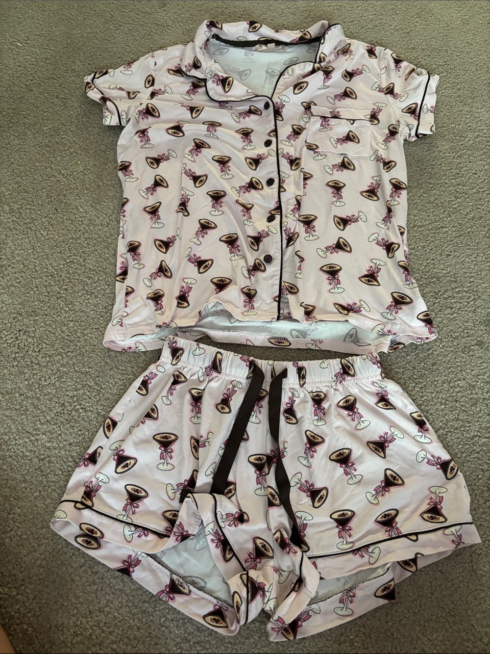 Haute Dreamz Espresso MartiniPink Short Sleeve Pajama Set size small